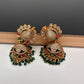 Moissanite AD Peacock Beads Jhumkas - Green