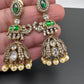 Moissanite AD Tulip Beads Jhumkas - Green