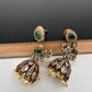 Moissanite AD Tulip Beads Jhumkas - Green