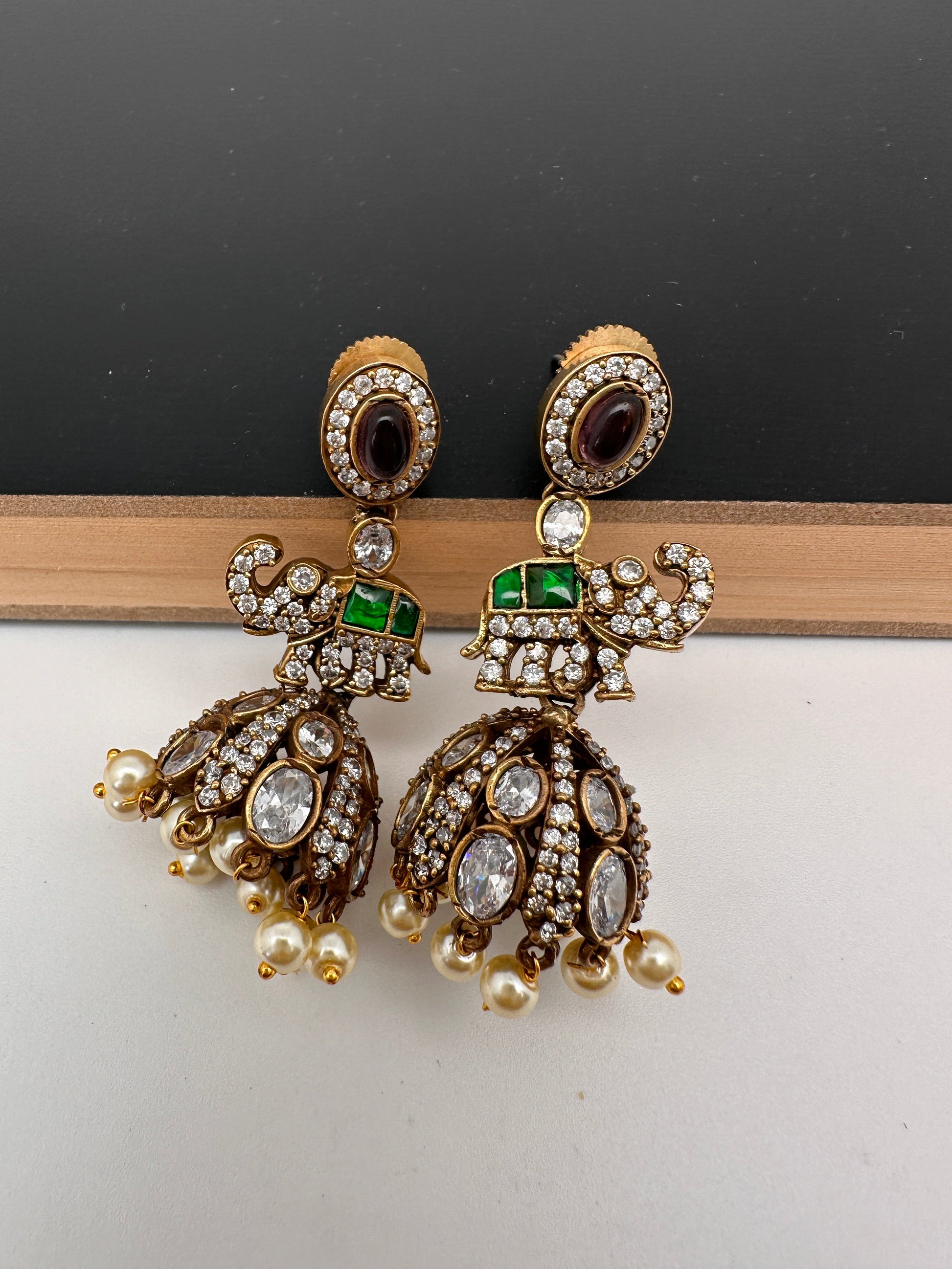 Moissanite AD Tulip Beads Jhumkas - Purple