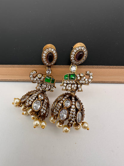 Moissanite AD Tulip Beads Jhumkas - Purple