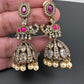 Moissanite AD Tulip Beads Jhumkas - Red