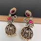 Moissanite AD Tulip Beads Jhumkas - Red