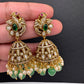 Moissanite AD Peacock Beads Jhumkas - Green