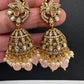 Moissanite AD Peacock Beads Jhumkas - Pink