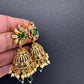Kundan Moissanite AD Peacock Beads Jhumkas - Green