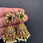 Kundan Moissanite AD Peacock Beads Jhumkas - Green