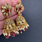 Kundan Moissanite AD Peacock Beads Jhumkas - Red