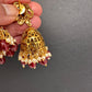 Kundan Moissanite AD Peacock Beads Jhumkas - Red