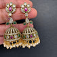 CZ Moissanite AD Peacock Victorian Jhumkas - Red
