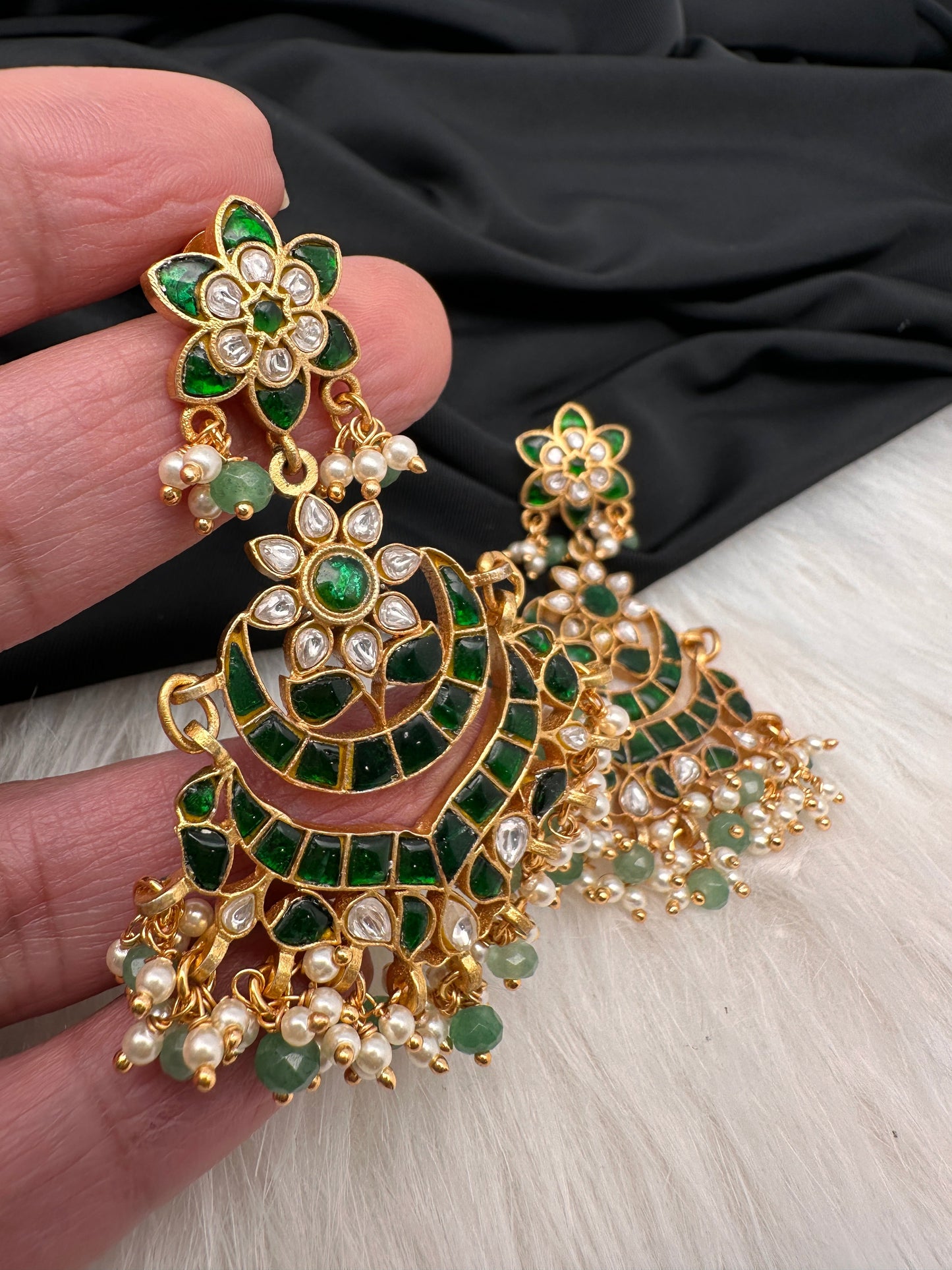 Jadau Kundan Green Earrings