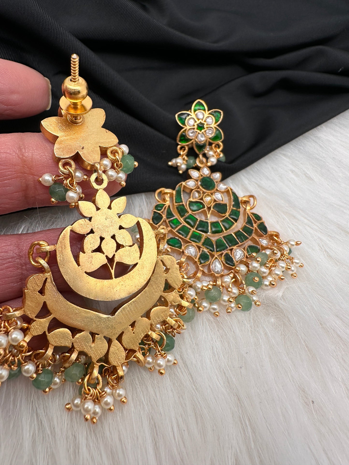 Jadau Kundan Green Earrings