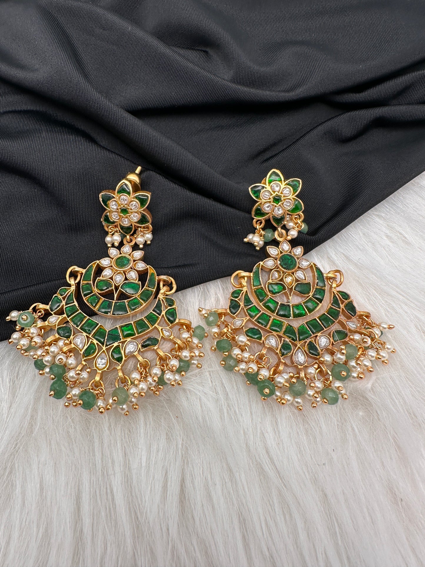 Jadau Kundan Green Earrings