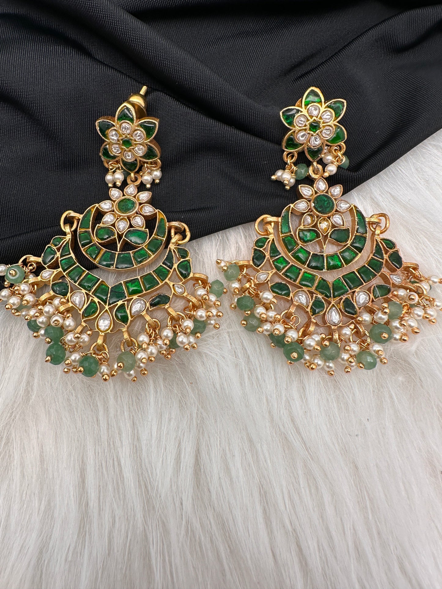 Jadau Kundan Green Earrings
