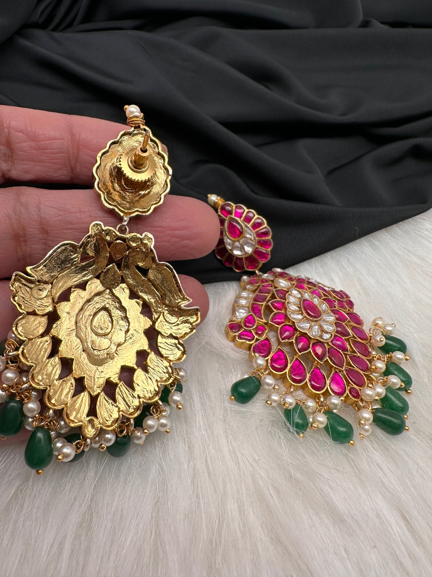 Jadau Kundan Pink Earrings