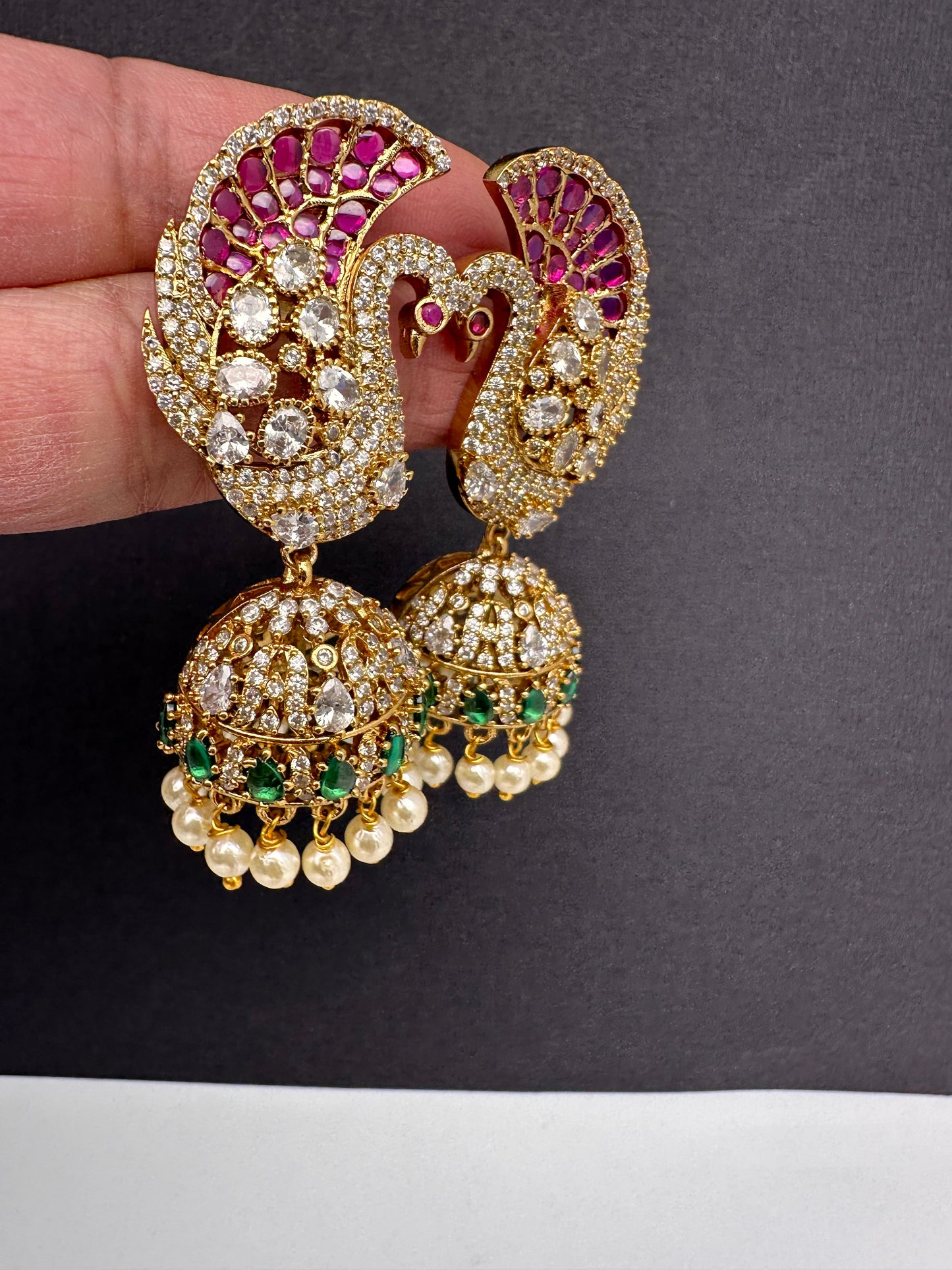 Peacock Multi Stone Matte Jhumka