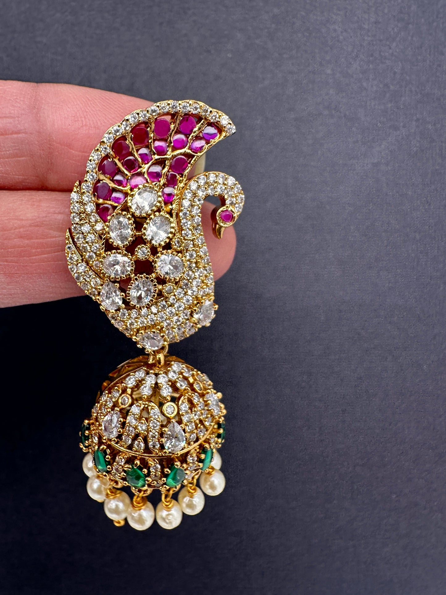 Peacock Multi Stone Matte Jhumka