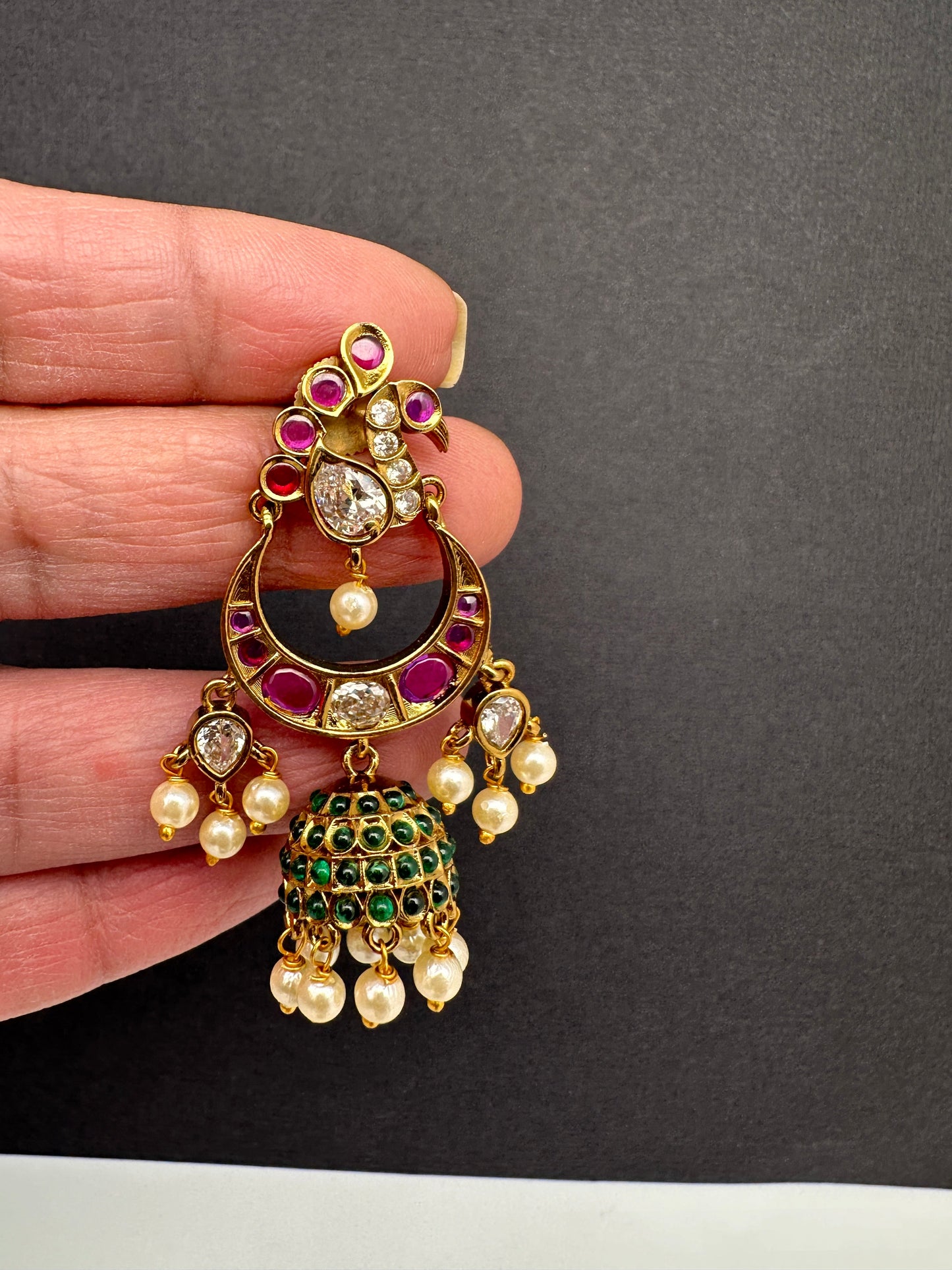 Peacock CZ Matte Jhumkis