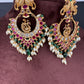 Peacock Nakshi Red Stone Green Beads Matte Finish Chandbali