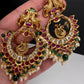 Peacock Nakshi Red Stone Green Beads Matte Finish Chandbali