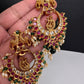 Peacock Nakshi Red Stone Green Beads Matte Finish Chandbali