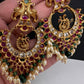 Peacock Nakshi Red Stone Green Beads Matte Finish Chandbali