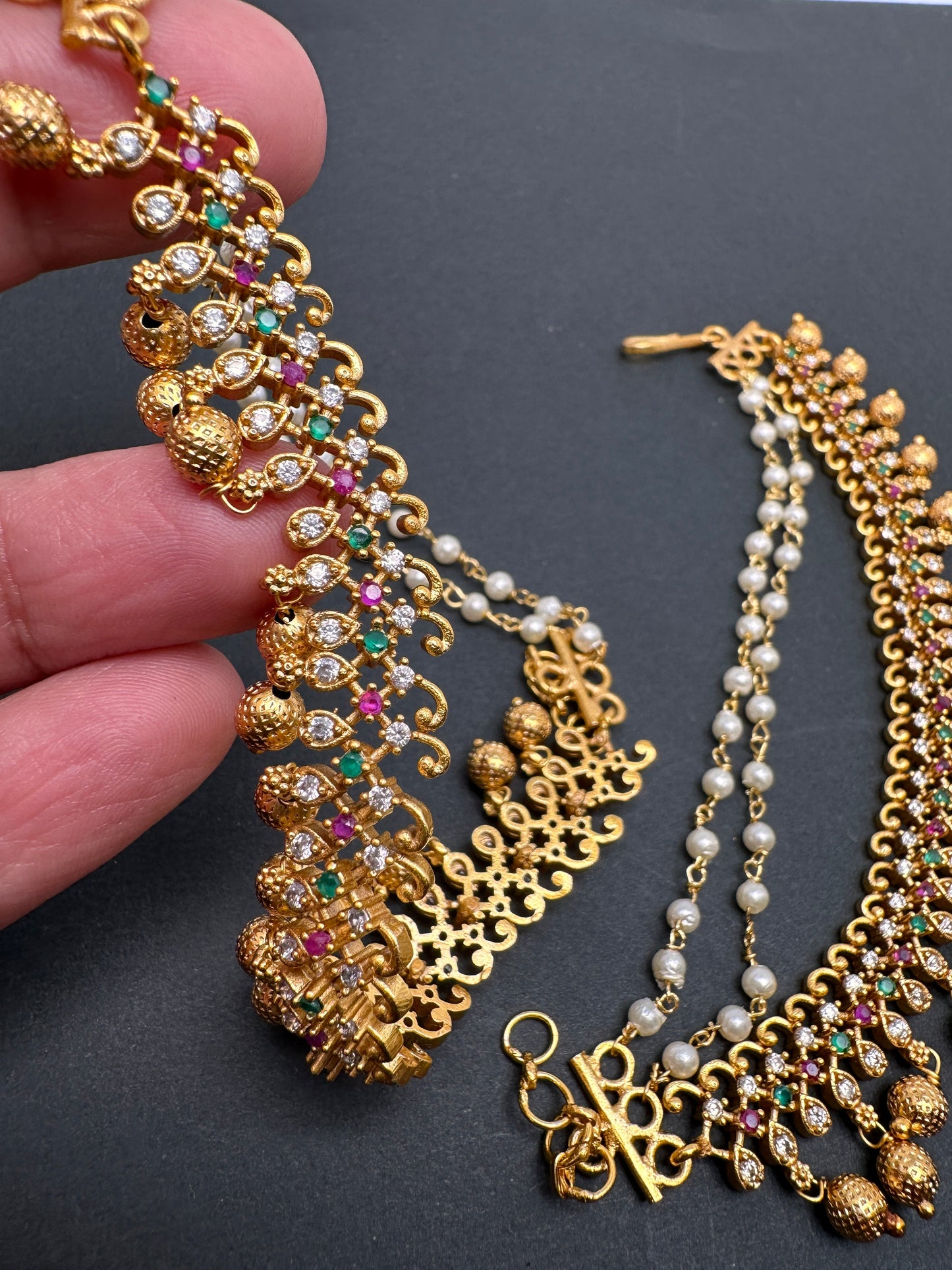 Matte finish Earchain with multi stone and CZ