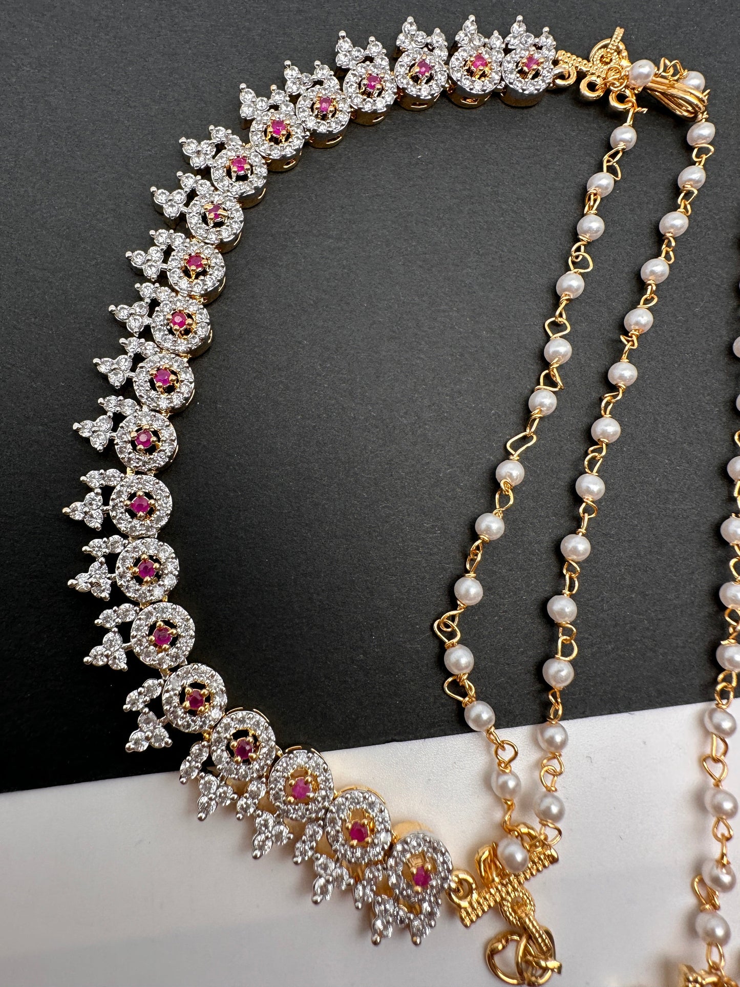 AD Red Stone Pearls Earchain