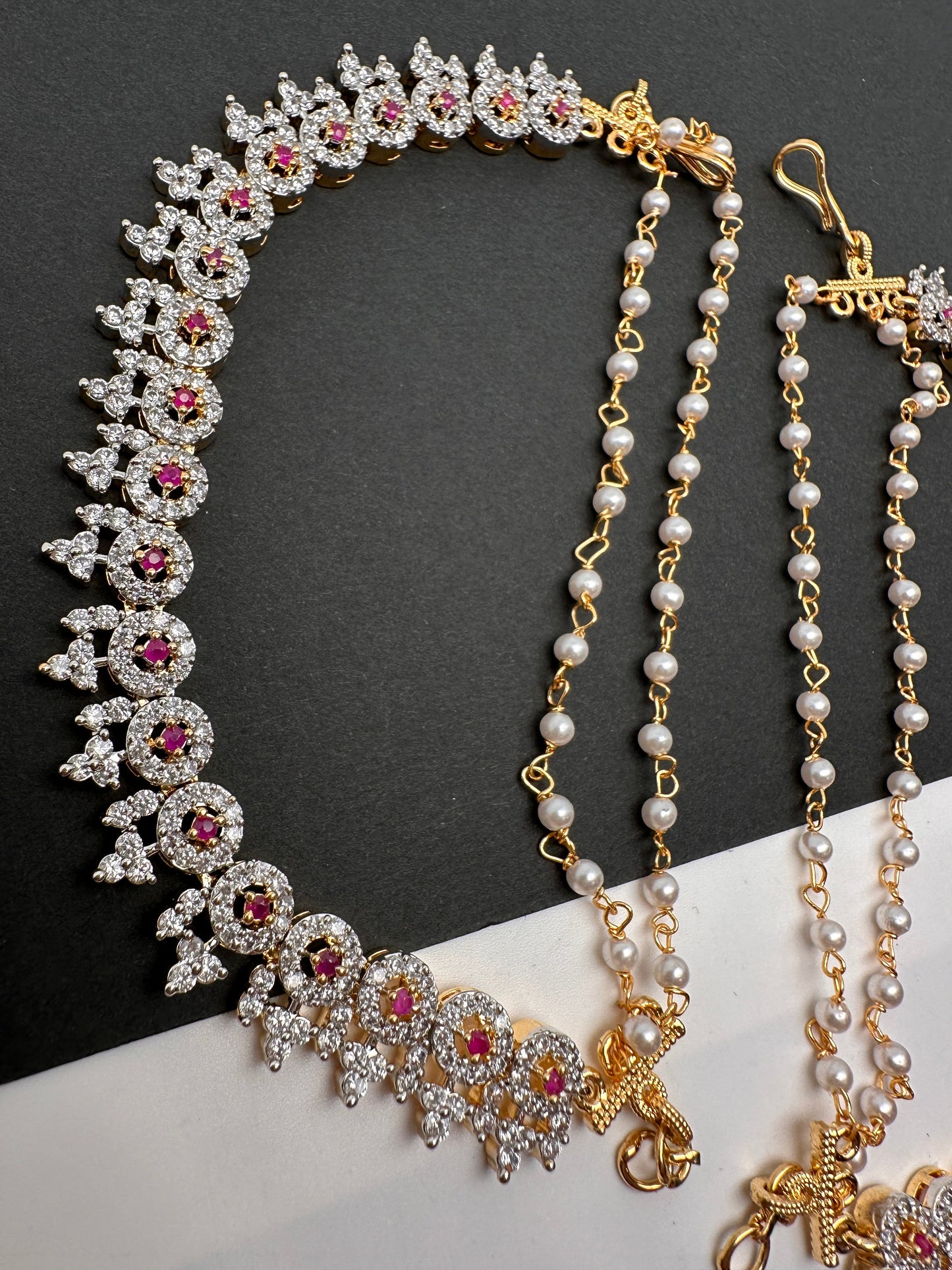 AD Red Stone Pearls Earchain