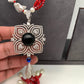 AD Blue Stone Black Stone Detachable Pendent Red Beads Mother Of Pearls Mala
