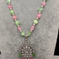 AD Silver Finish Pendent Single Line Color Monalisa Beads Necklace - Clear