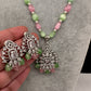 AD Silver Finish Pendent Single Line Color Monalisa Beads Necklace - Clear