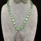 AD Silver Finish Pendent Single Line Color Monalisa Beads Necklace - Green