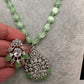 AD Silver Finish Pendent Single Line Color Monalisa Beads Necklace - Green