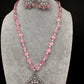 AD Silver Finish Pendent Single Line Color Monalisa Beads Necklace - Pink