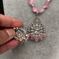AD Silver Finish Pendent Single Line Color Monalisa Beads Necklace - Pink