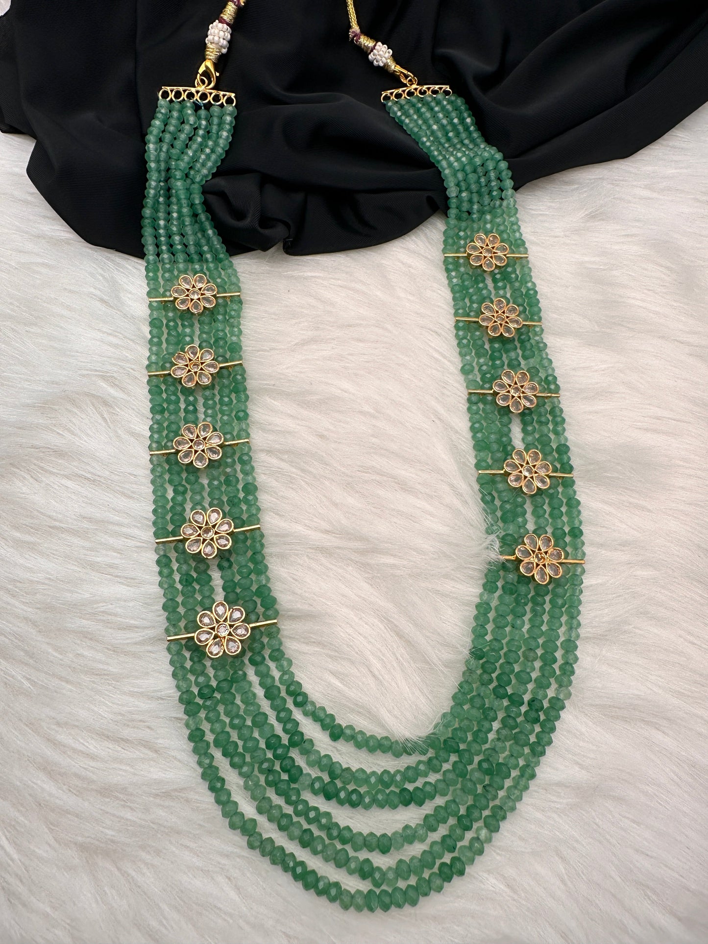 Six Line Green Emerald Beads Necklace