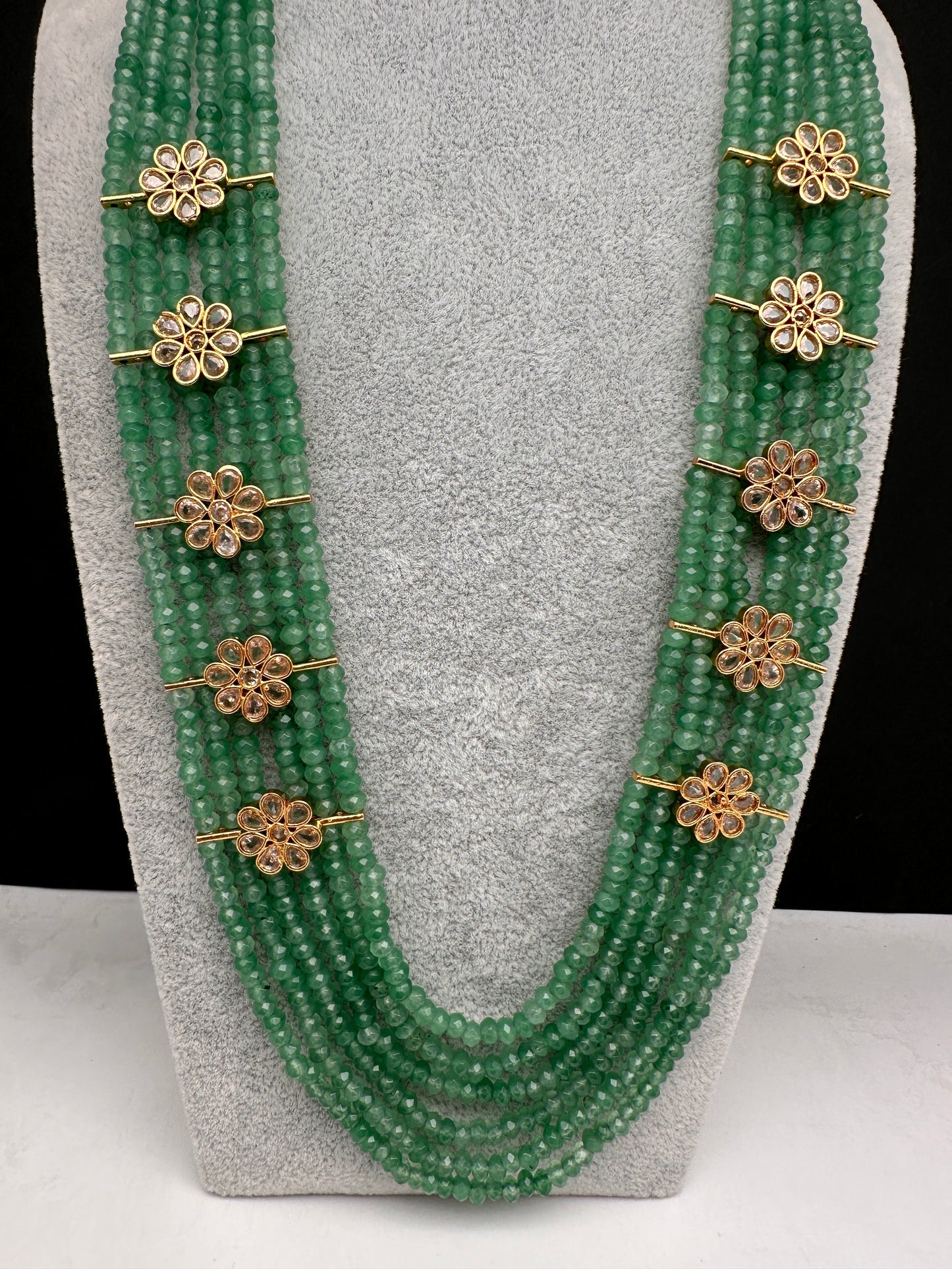 Six Line Green Emerald Beads Necklace