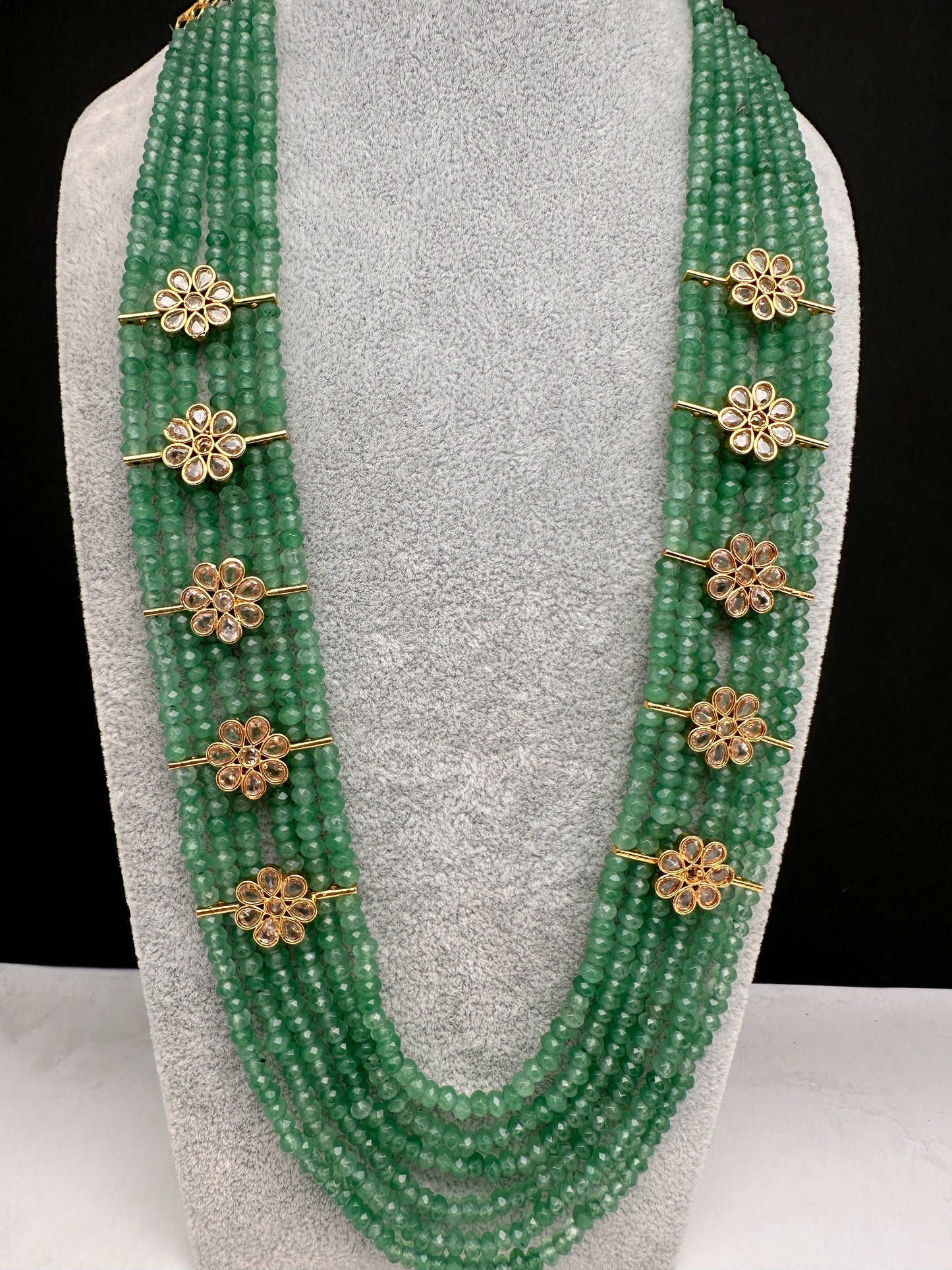 Six Line Green Emerald Beads Necklace