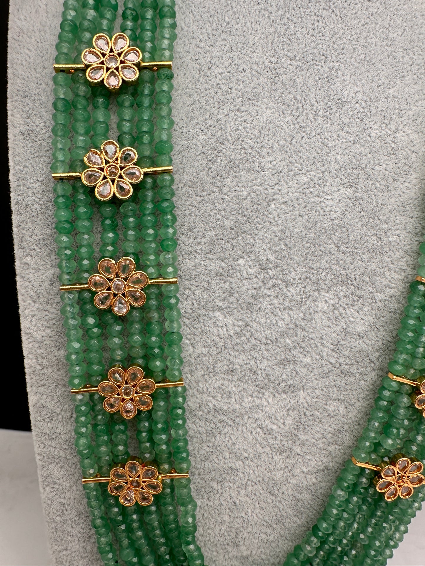 Six Line Green Emerald Beads Necklace
