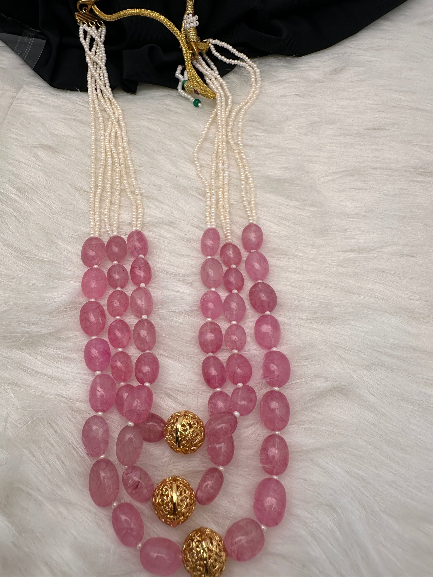 Real Rose Quartz Multi Layer Mala Necklace