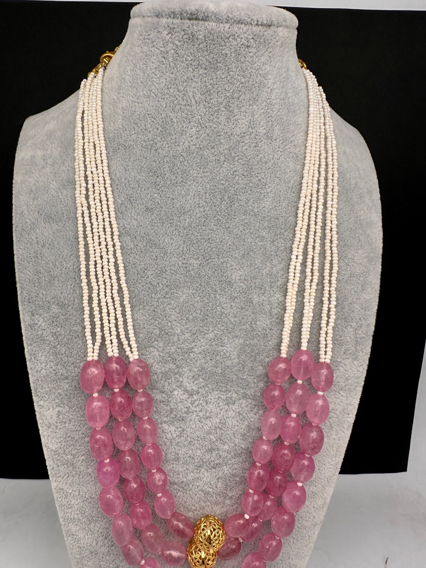 Real Rose Quartz Multi Layer Mala Necklace