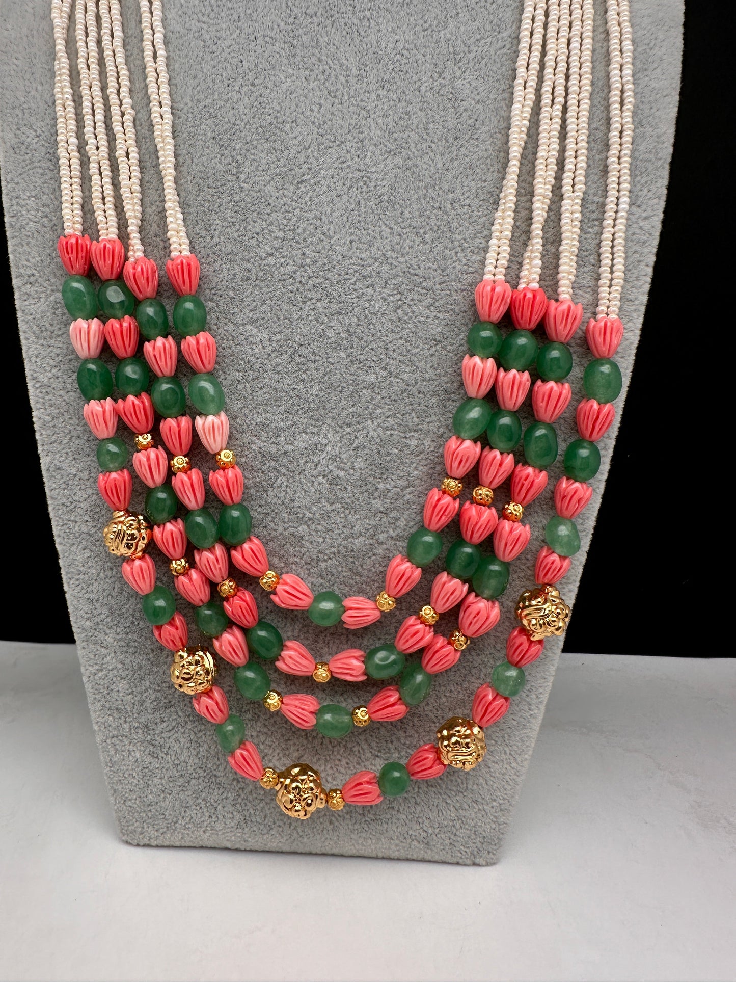 Coral Emerald Nakshi Multi Layer Necklace