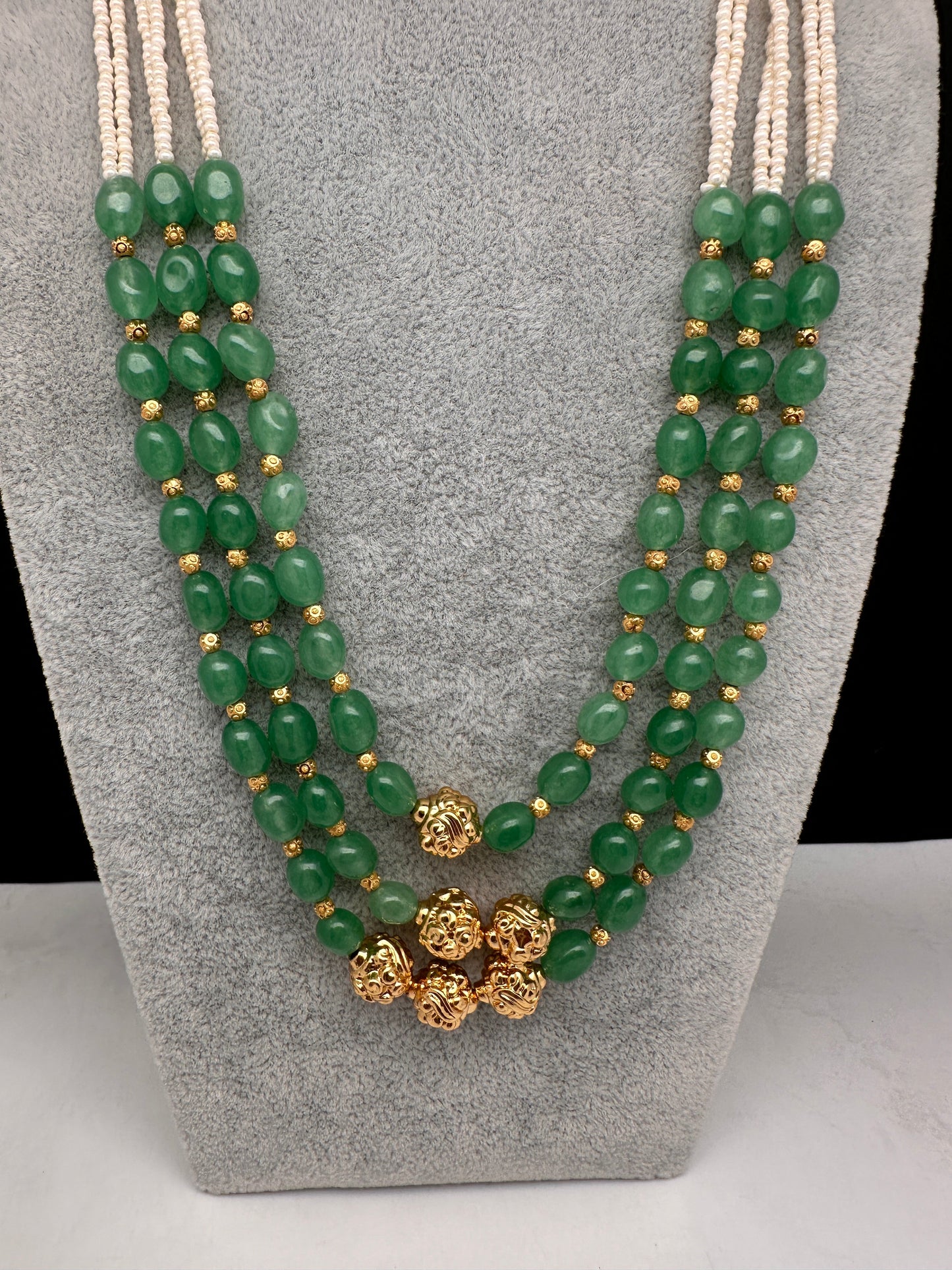 Emerald Pearls Nakshi Multi Layer Necklace