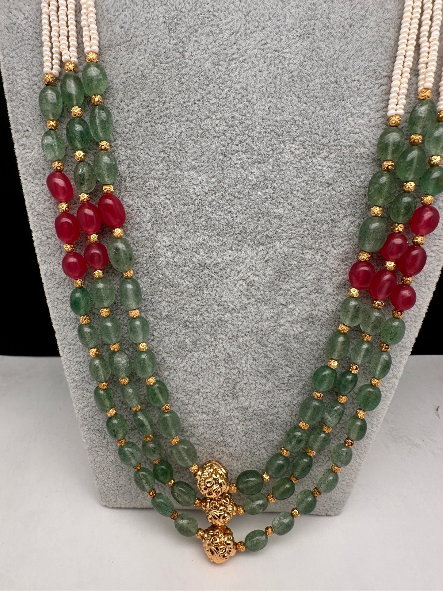 Emerald Ruby Pearls Nakshi Multi Layer Necklace