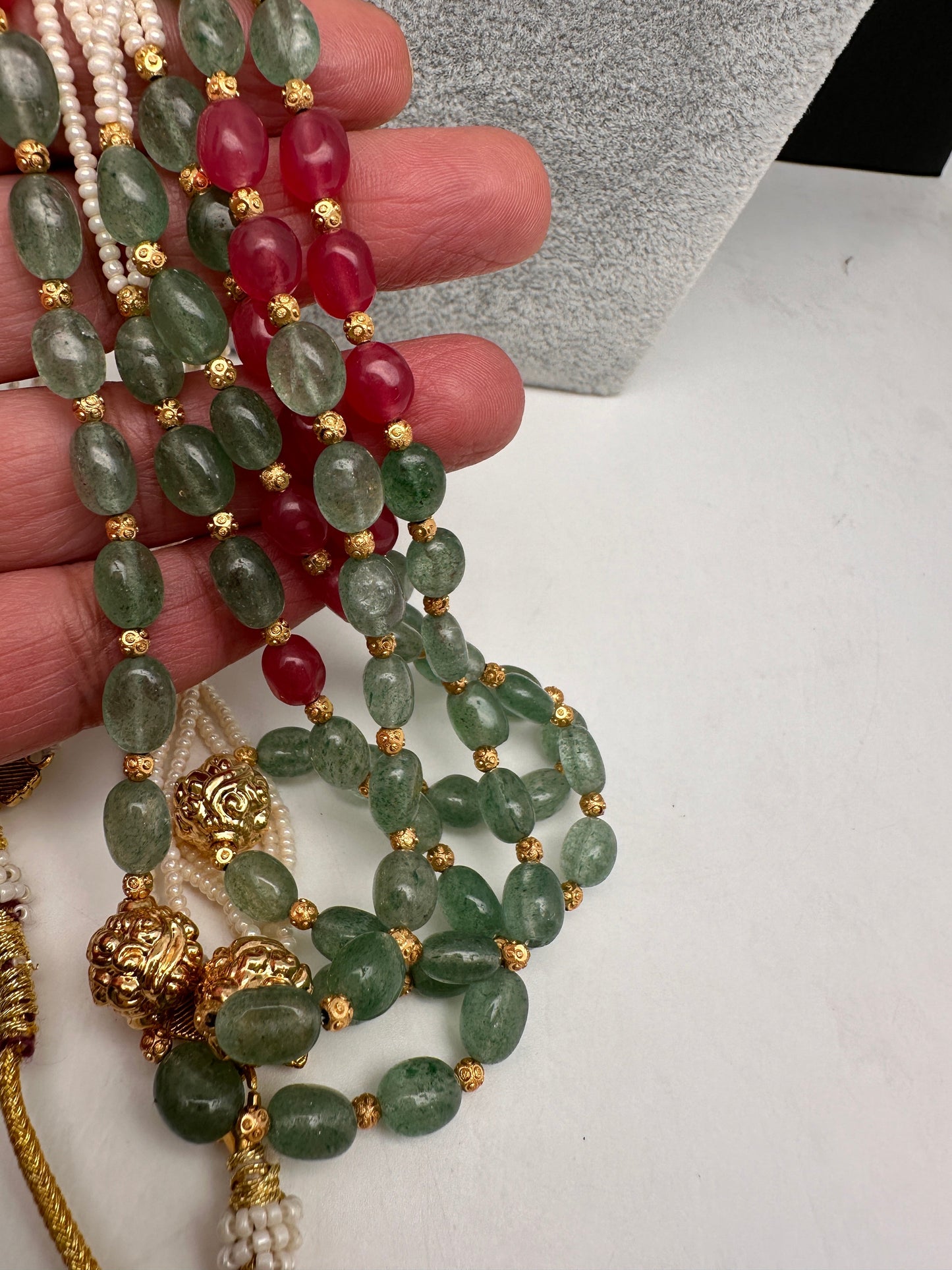 Emerald Ruby Pearls Nakshi Multi Layer Necklace