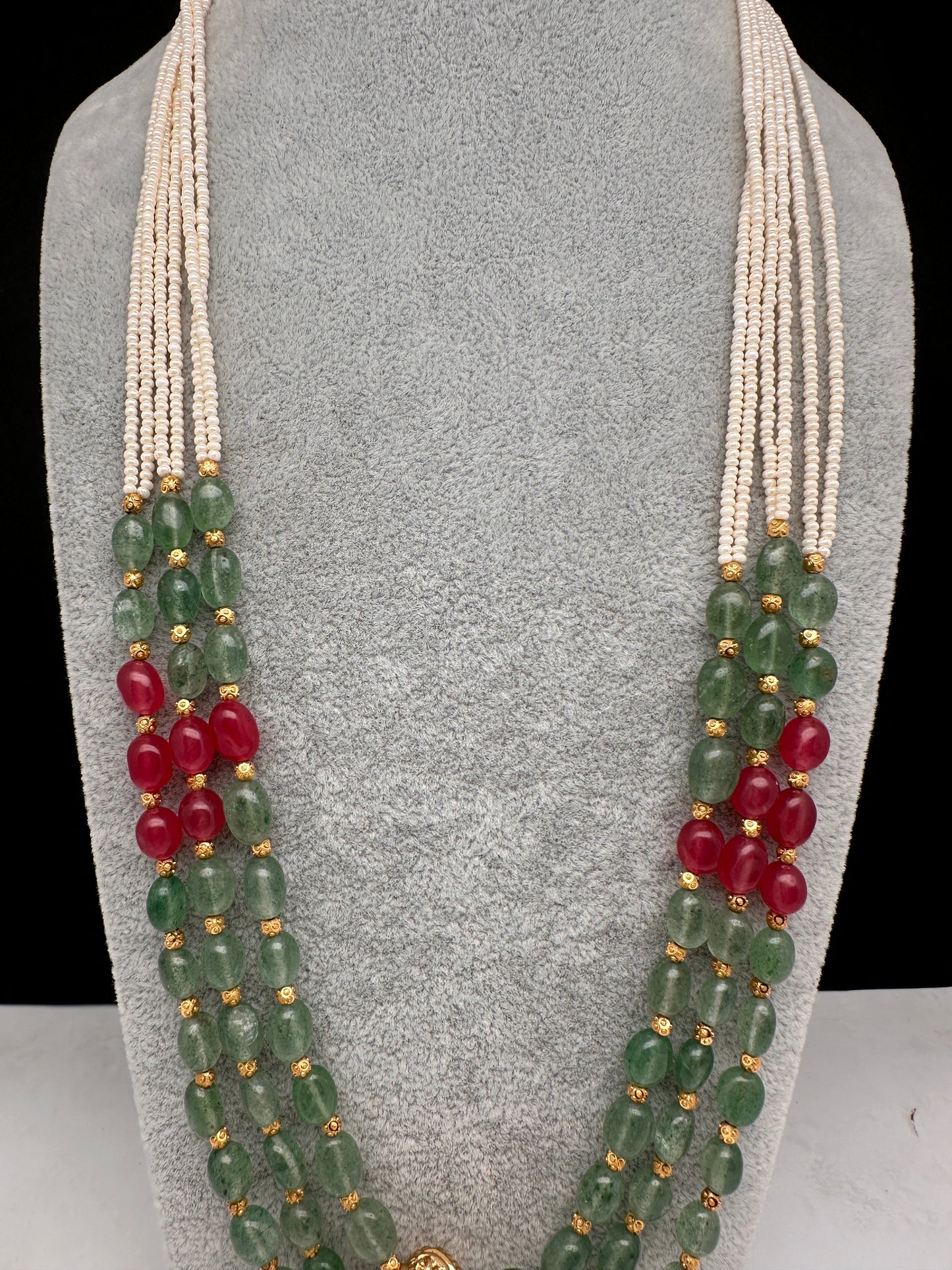 Emerald Ruby Pearls Nakshi Multi Layer Necklace