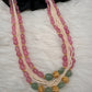 Rose Quartz Emerald Pearls Nakshi Multi Layer Necklace