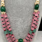 Pink Pumpkin Beads and Green Beads Multi Layer Necklace