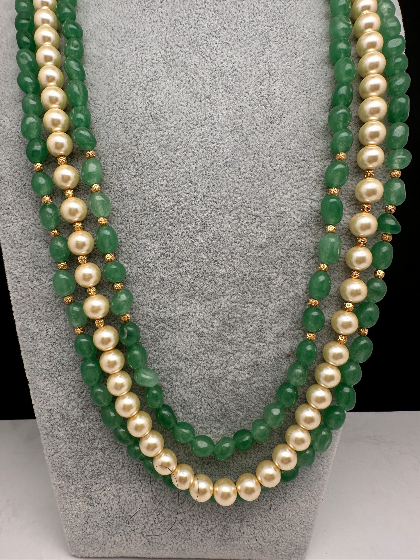Emerald Beads Pearls Multi Layer Necklace